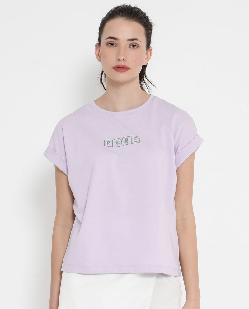 Rareism Women'S Alexy Pastel Purple Cotton Poly Fabric Short Sleeve Crew Neck Solid T-Shirt