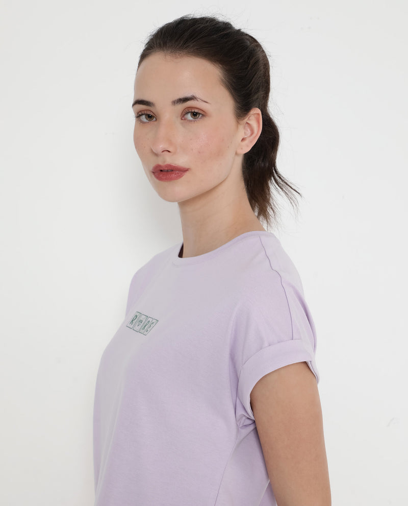 Rareism Women'S Alexy Pastel Purple Cotton Poly Fabric Short Sleeve Crew Neck Solid T-Shirt