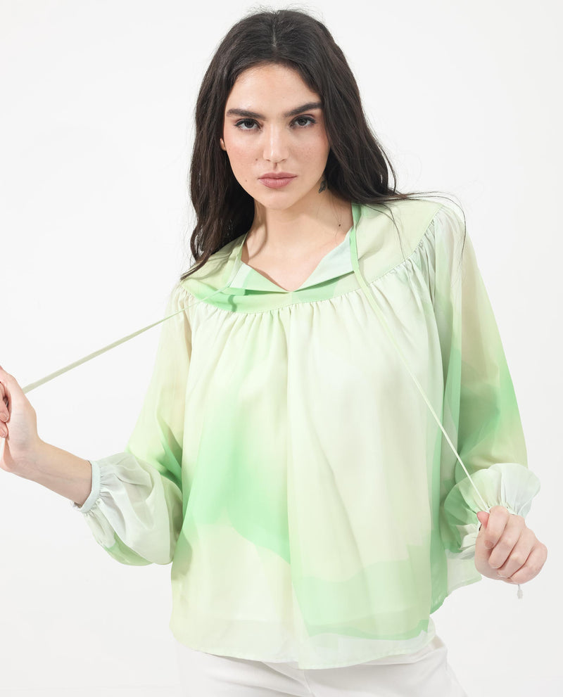 Rareism Women'S Round Neck Top With Subtle Print And Tie-Up Detail