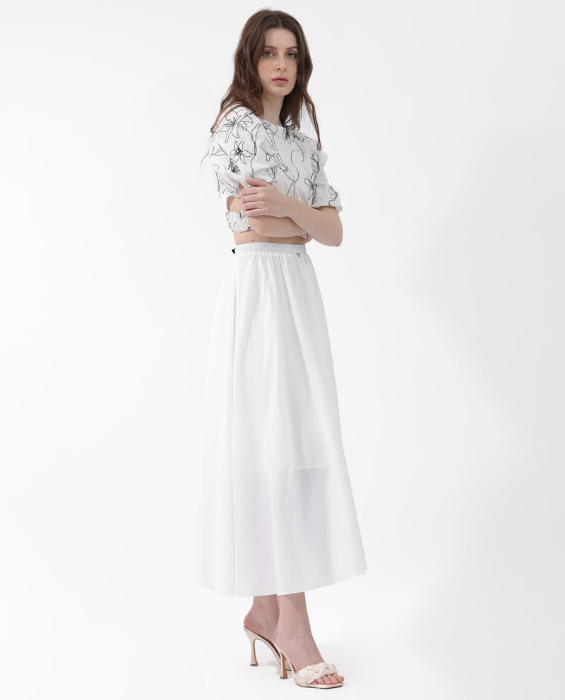 Rareism Women's Alina White Cotton Fabric Regular Fit Plain Midi Skirt
