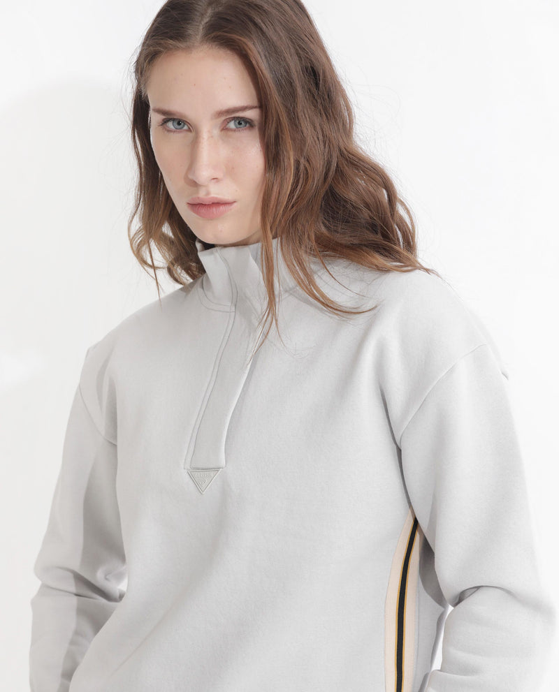 Rareism Articale Women'S Aldrichh Light Grey Poly Cotton Fabric Full Sleeves Zip Closure High Neck Regular Fit Plain Sweatshirt