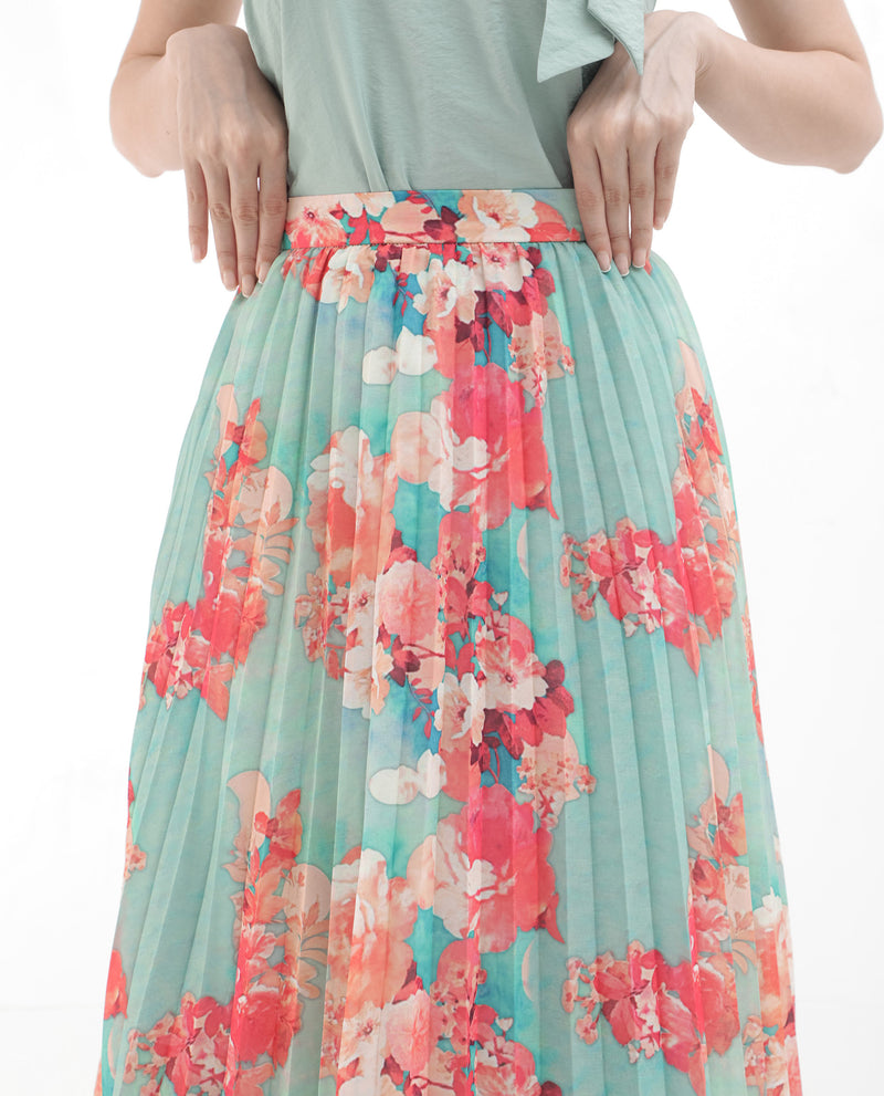 Rareism Women'S Alvia Multi Polyester Fabric Floral Print Ankle Length Skirt