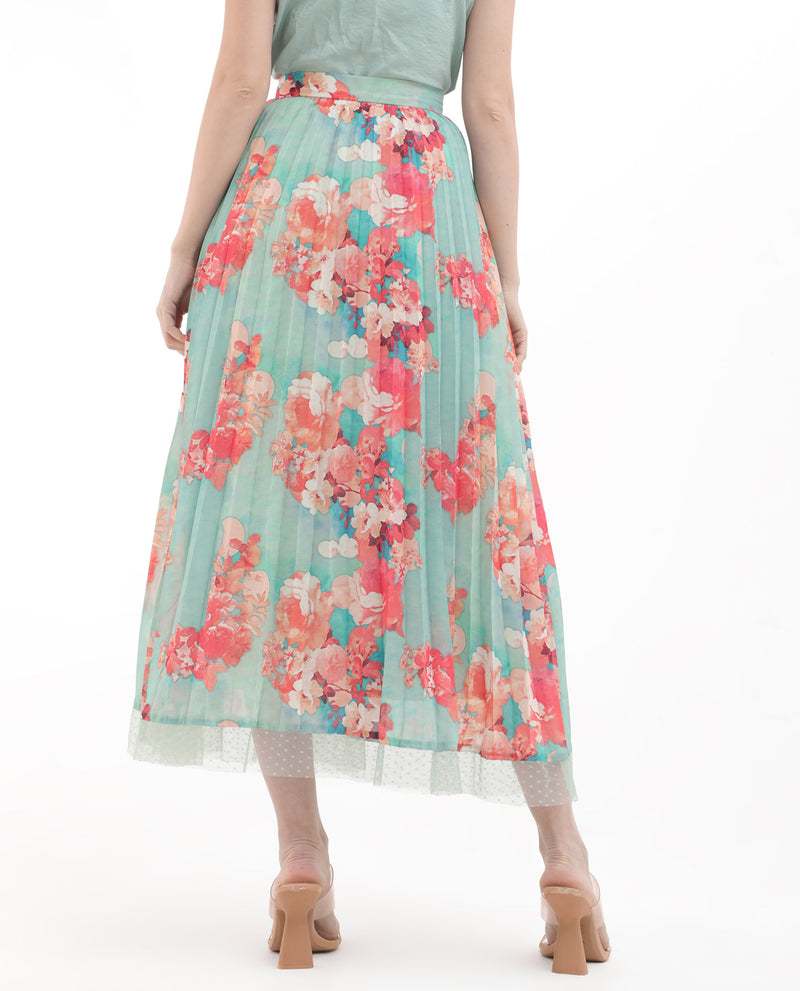 Rareism Women'S Alvia Multi Polyester Fabric Floral Print Ankle Length Skirt