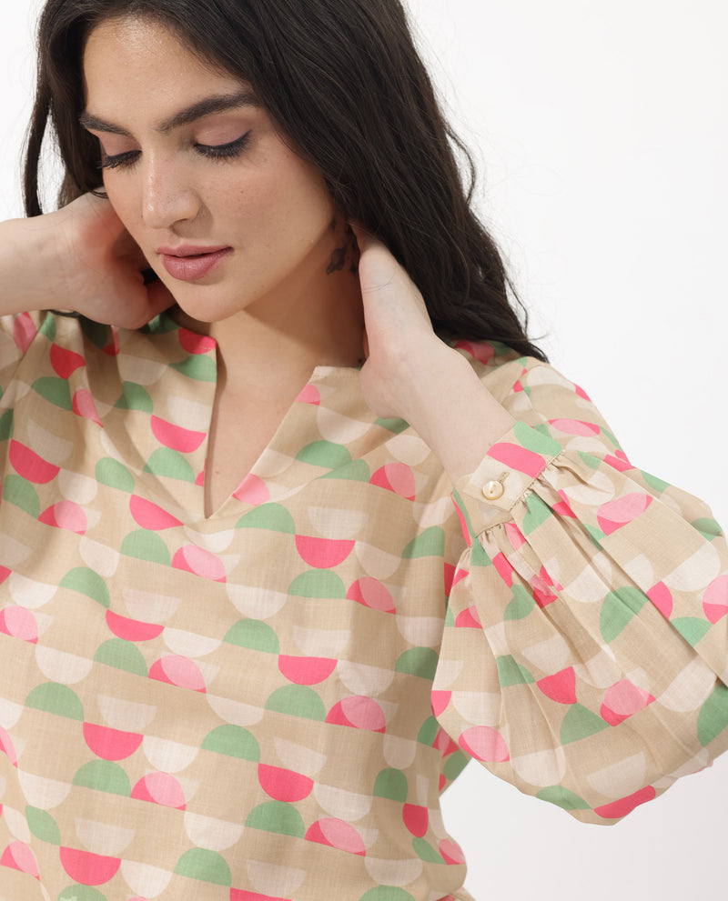 Rareism Women'S V-Neck Top With Full Sleeves In Geometric Print