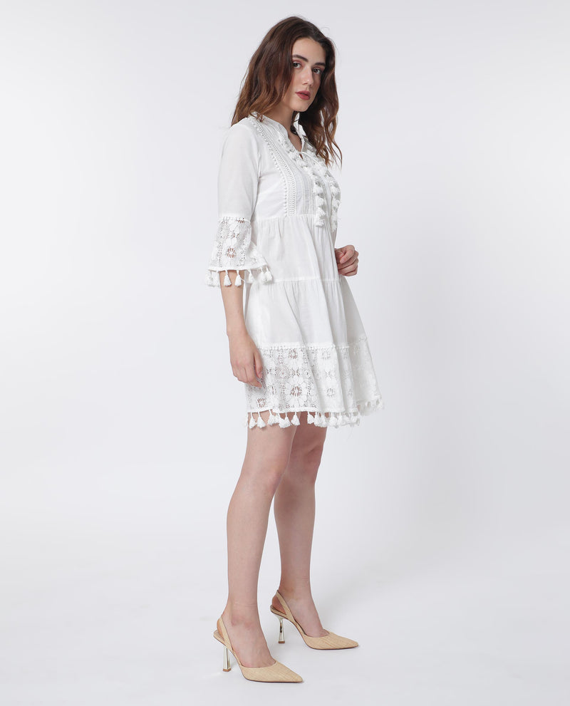 RAREISM WOMEN'S ANDARIN WHITE DRESS COTTON FABRIC SOLID