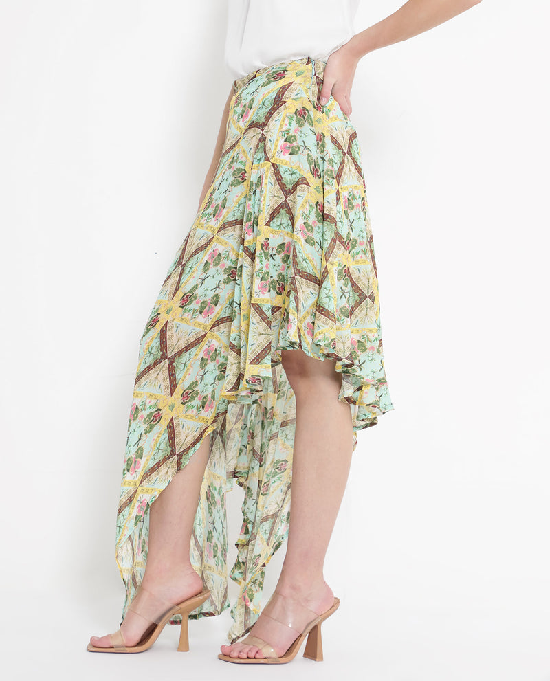 Rareism Women'S Archibal-B Multi Rayon Fabric Abstract Print Regular Skirt