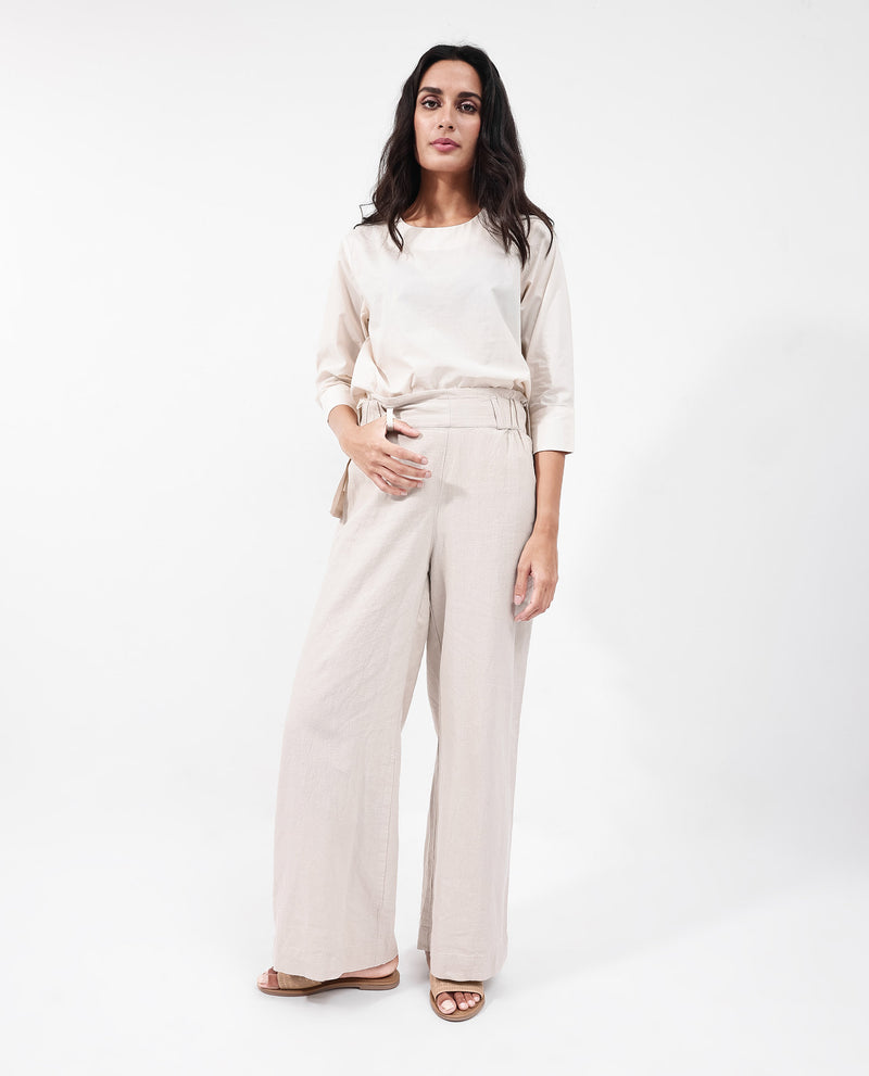 Rareism Women'S Arid Beige Cotton Linen Fabric Regular Length Trouser