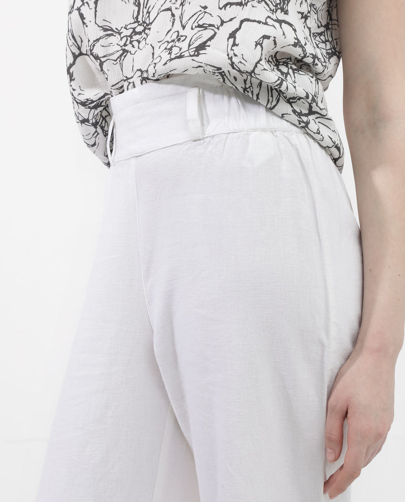 Rareism Women'S Arid White Cotton Linen Fabric Regular Length Trouser