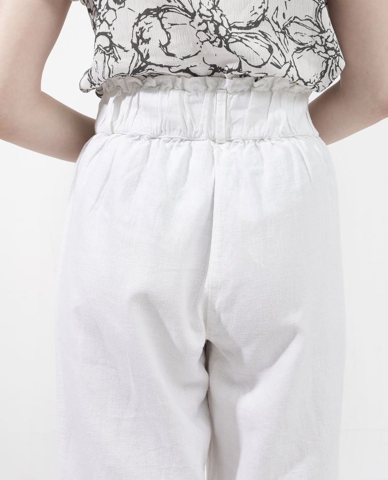 Rareism Women'S Arid White Cotton Linen Fabric Regular Length Trouser