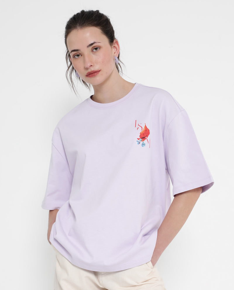 Rareism Women'S Arlene Pastel Purple Cotton Fabric Short Sleeve Crew Neck Solid T-Shirt