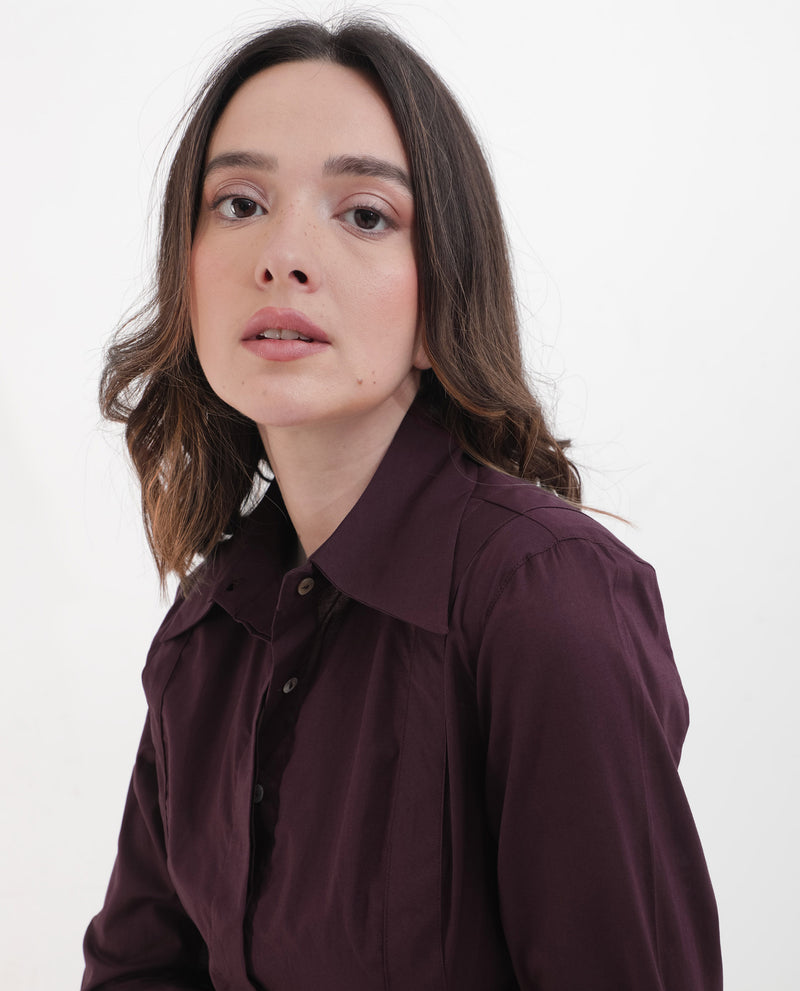 Rareism Women'S Arthur Dark Purple Cotton Fabric Collared Neck Solid Regular Fit Shirt