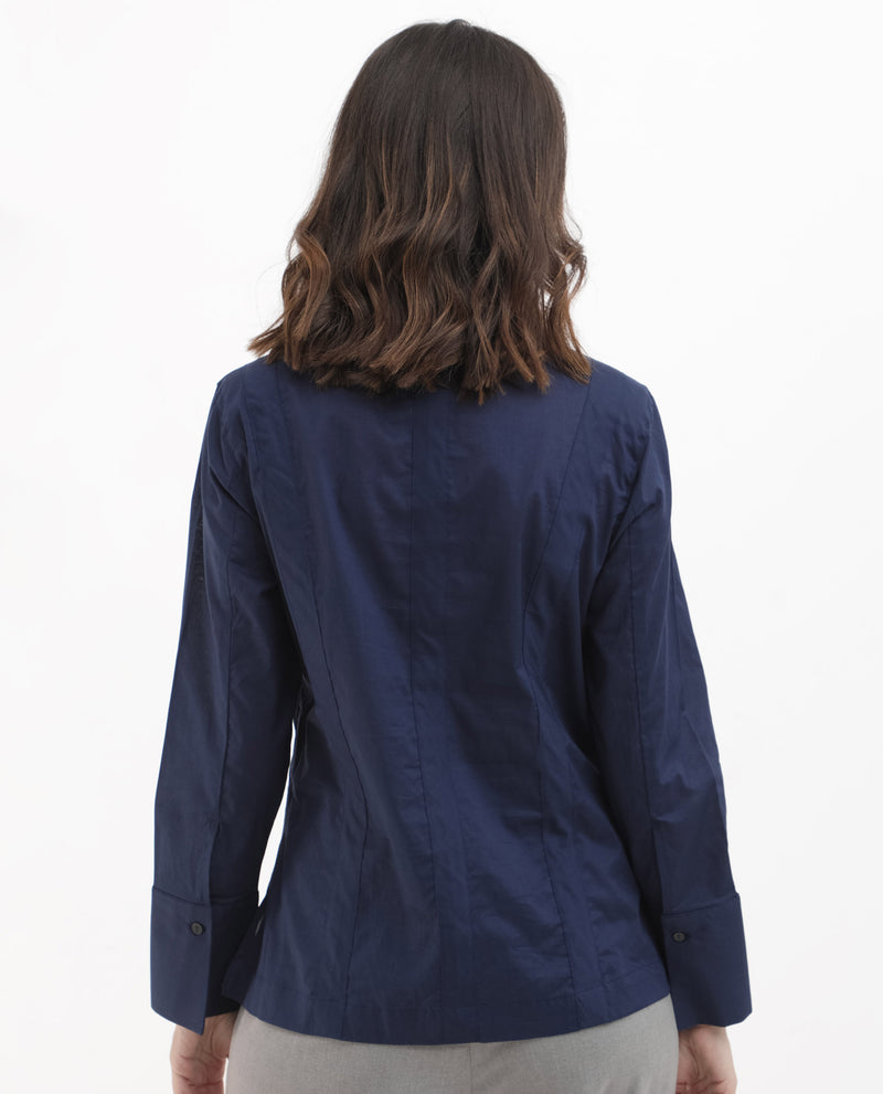 Rareism Women'S Arthur Navy Cotton Fabric Full Sleeves Button Closure Shirt Collar Cuffed Sleeve Regular Fit Plain Shirt