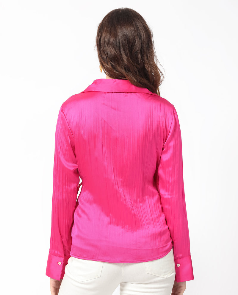 RAREISM WOMENS ARZOO FLOUROSCENT PINK TOP FULL SLEEVE HIP LENGTH DYED