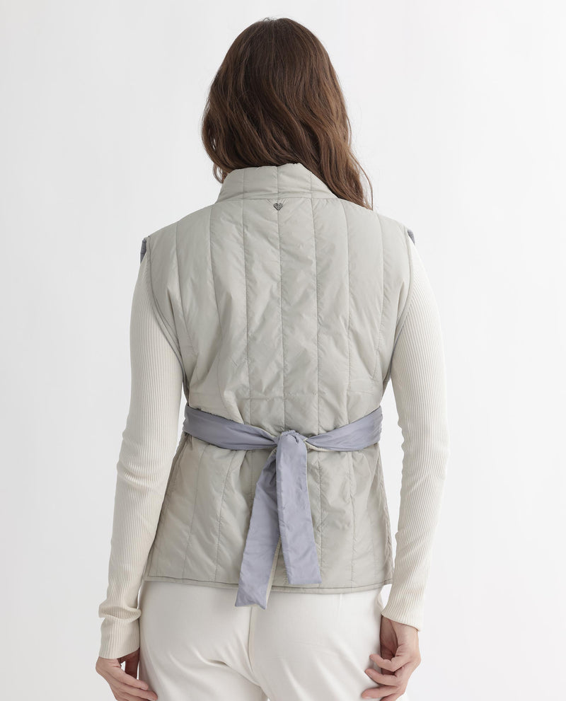 Rareism Women's Aurora Beige Polyester Fabric Sleeveless Solid High Neck Jacket
