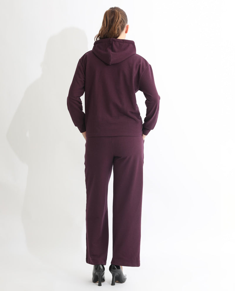 Rareism Women'S Blacher Dark Maroon Poly Cotton Fabric Regular Fit Full Sleeves Graphic Print Hooded Sweatshirt