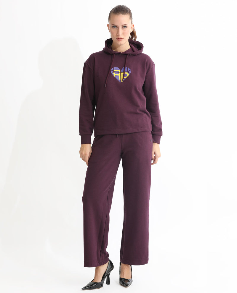 Rareism Women'S Blacher Dark Maroon Poly Cotton Fabric Regular Fit Full Sleeves Graphic Print Hooded Sweatshirt