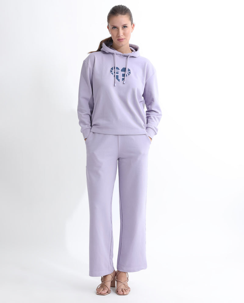 Rareism Articale Women'S Blacher Pastel Purple Poly Cotton Fabric Full Sleeves Hooded Regular Fit Graphic Print Sweatshirt