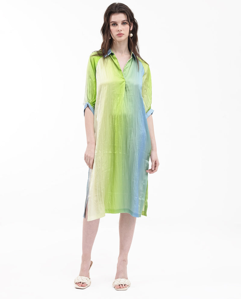 Rareism Women'S Boris Multi Polyester Fabric Cap Sleeve Collared Neck Ombre Longline Dress