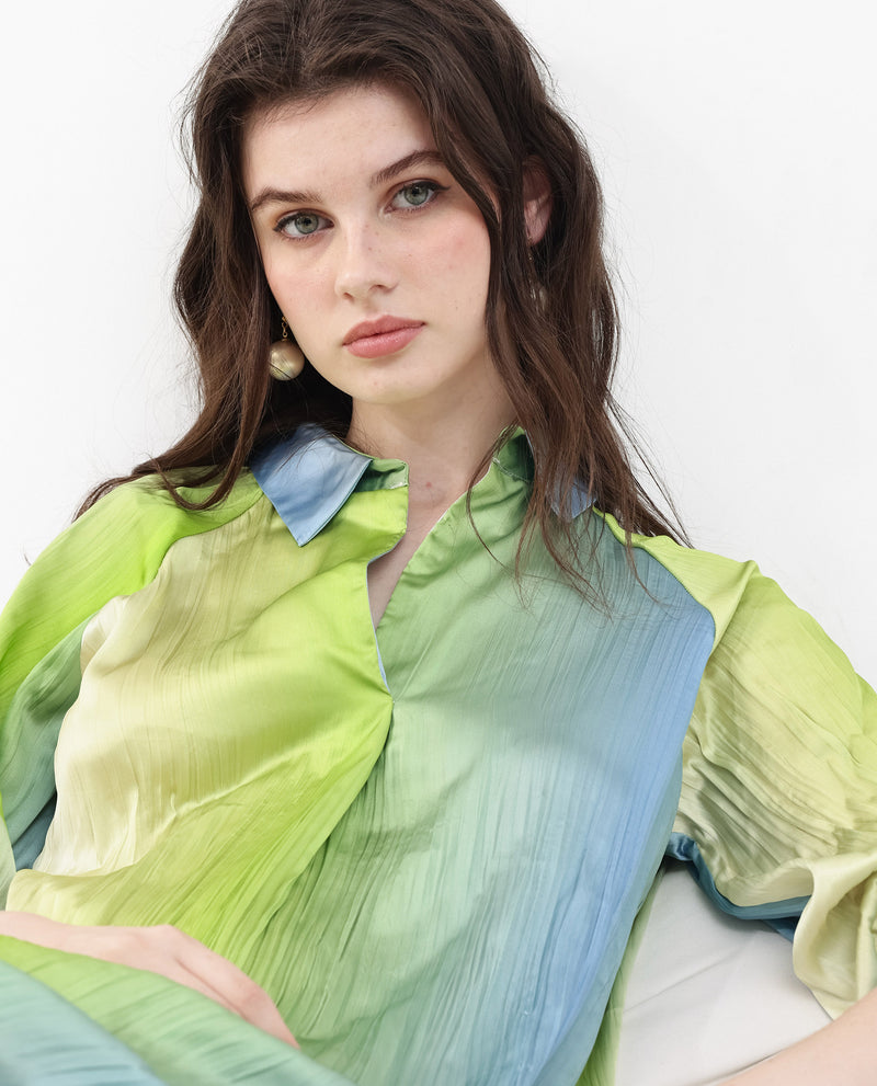 Rareism Women'S Boris Multi Polyester Fabric Cap Sleeve Collared Neck Ombre Longline Dress