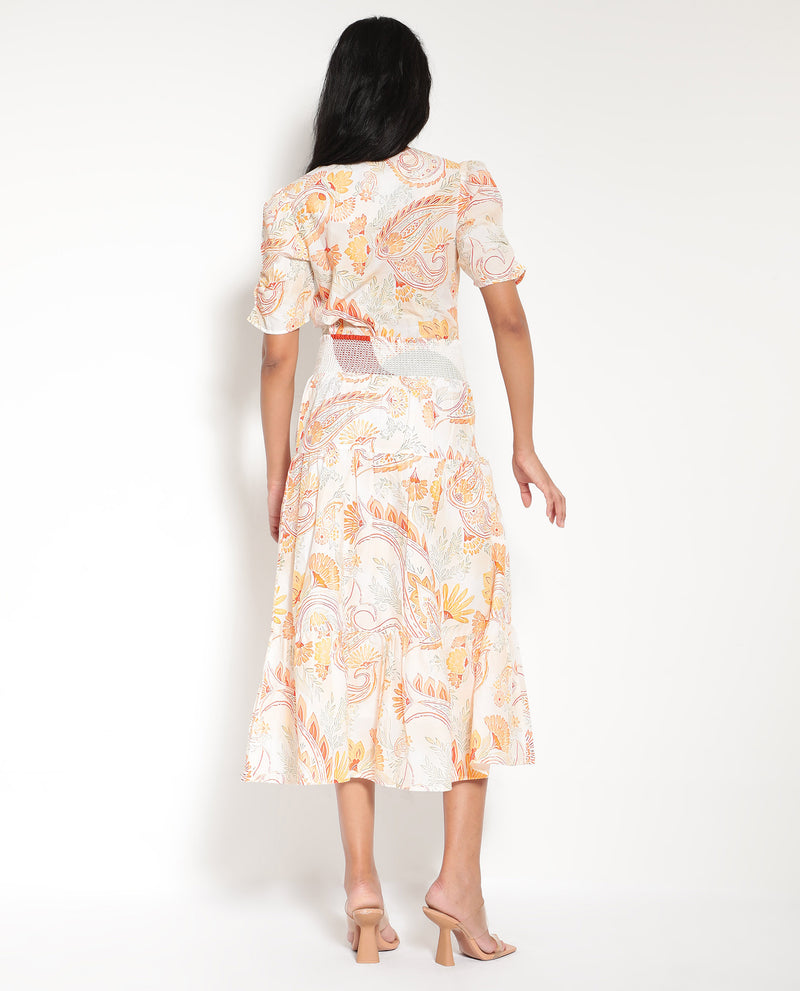 Rareism Women's Bresica Light Multi Flared Paisley Print Midi Skirt
