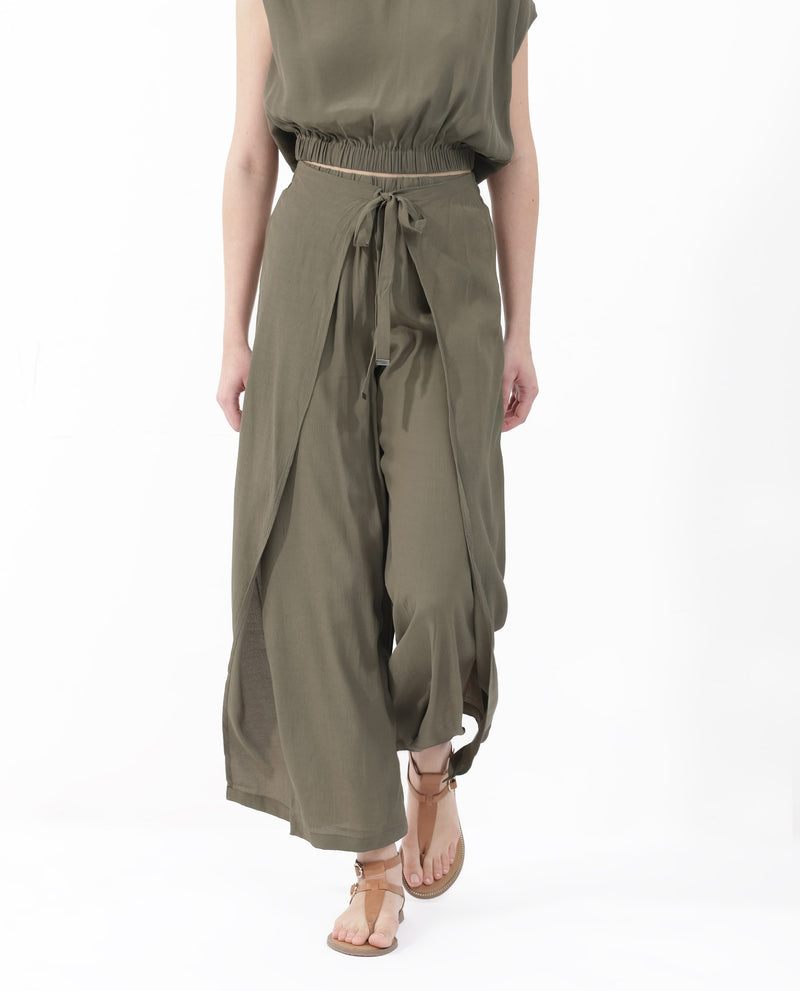 Rareism Women'S Effortless Resort Wrap-Style Flowy Trousers