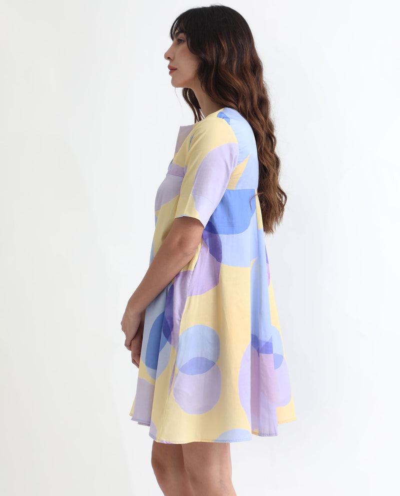RAREISM WOMEN'S CAMPBELL YELLOW DRESS COTTON FABRIC PRINTED