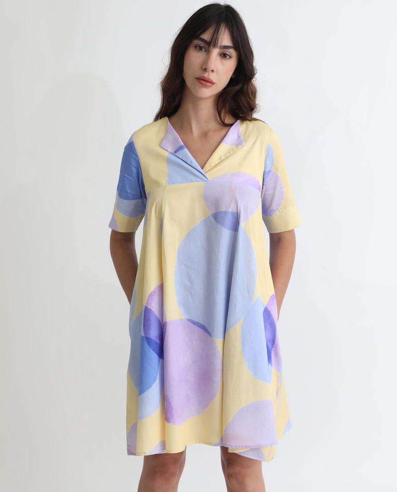 RAREISM WOMEN'S CAMPBELL YELLOW DRESS COTTON FABRIC PRINTED