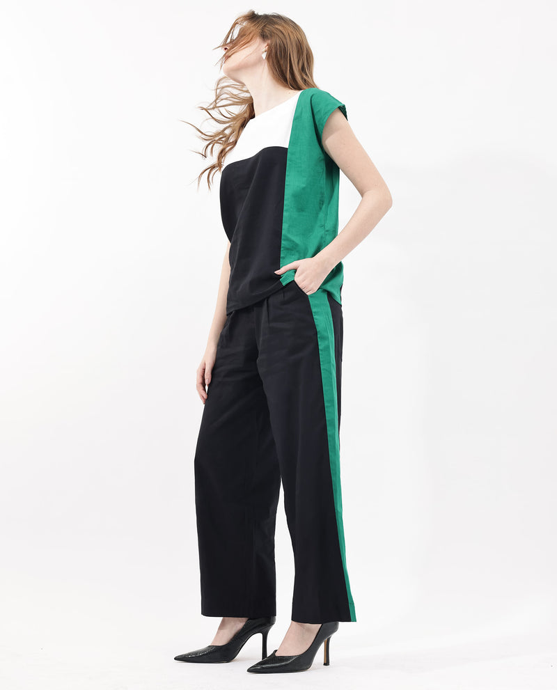 Rareism Women'S Caruana-B Black Cotton Fabric Co-Ord Color Block Trouser