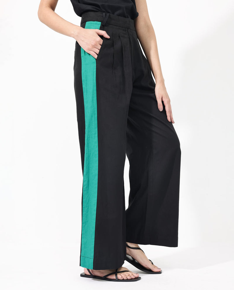 Rareism Women'S Caruana-B Black Cotton Fabric Co-Ord Color Block Trouser
