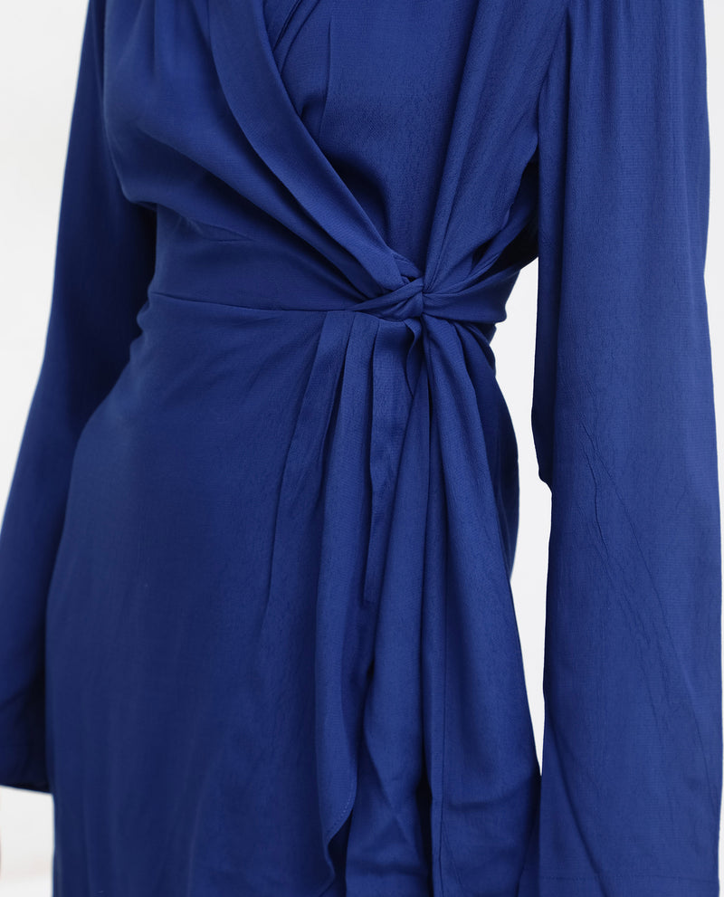 Rareism Women'S Celler Flouroscent Blue Rayon Fabric Wrap Dress In Fluorescent Blue Rayon