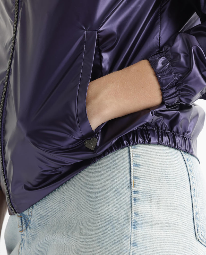 Rareism Women'S Charlotte Purple Polyester Fabric Full Sleeves Solid Mandarin Collar Jacket