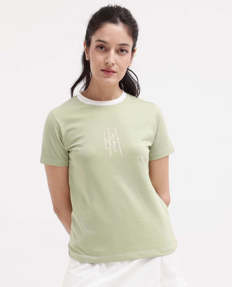 Rareism Women'S Cosme Light Green Cotton Poly Fabric Short Sleeve Crew Neck Solid T-Shirt
