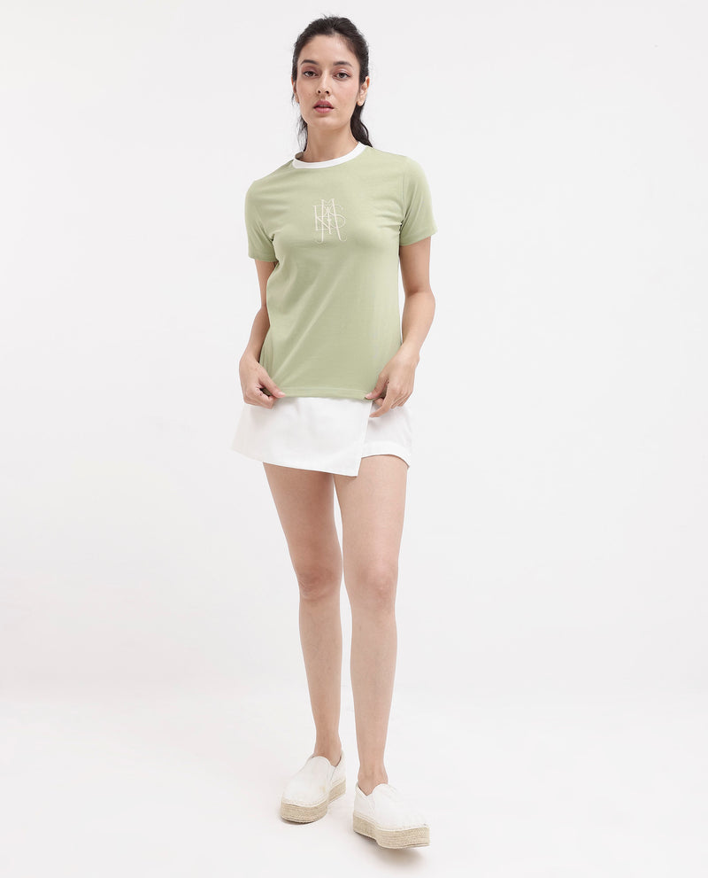 Rareism Women'S Cosme Light Green Cotton Poly Fabric Short Sleeve Crew Neck Solid T-Shirt