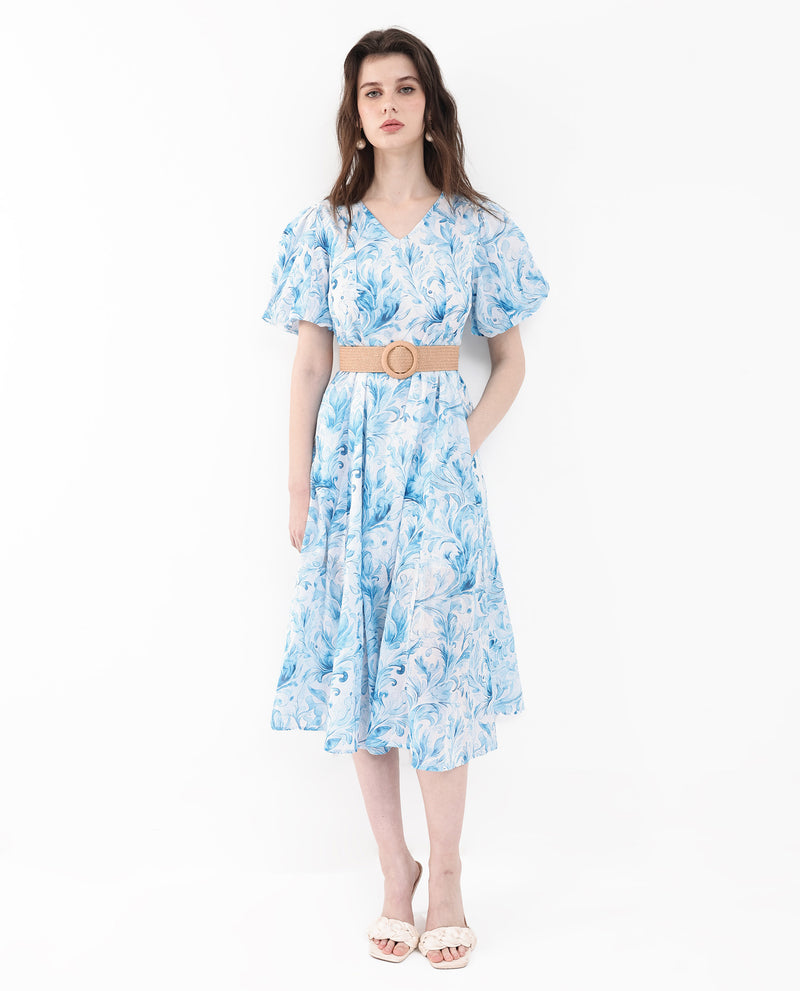 Rareism Womens Covan Light Blue Dress Short Sleeve Print