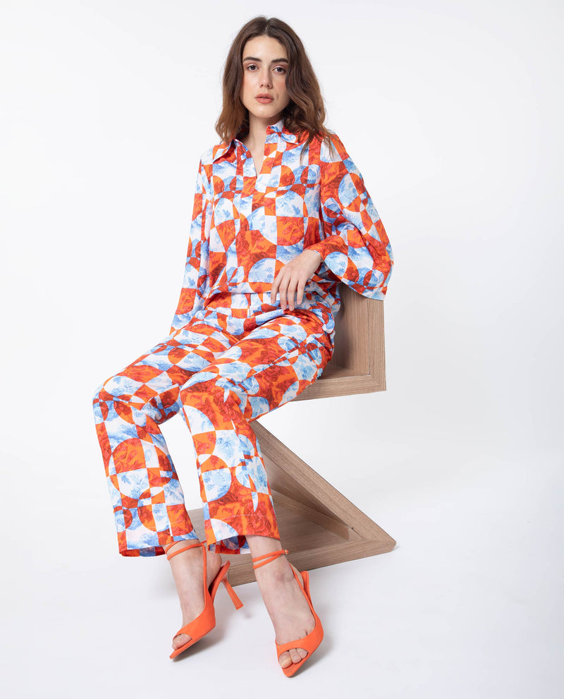 Rareism Women's Crawford Orange Viscose Fabric 3/4Th Sleeves Shirt Collar Flared Sleeve Regular Fit Floral Print Top