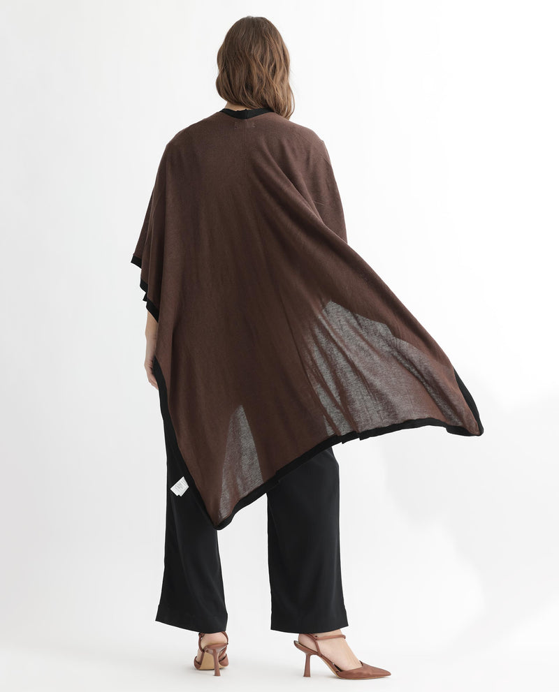 Rareism Women'S Display Brown Viscose Fabric 3/4Th Sleeves Relaxed Fit Solid Collarless Sweater