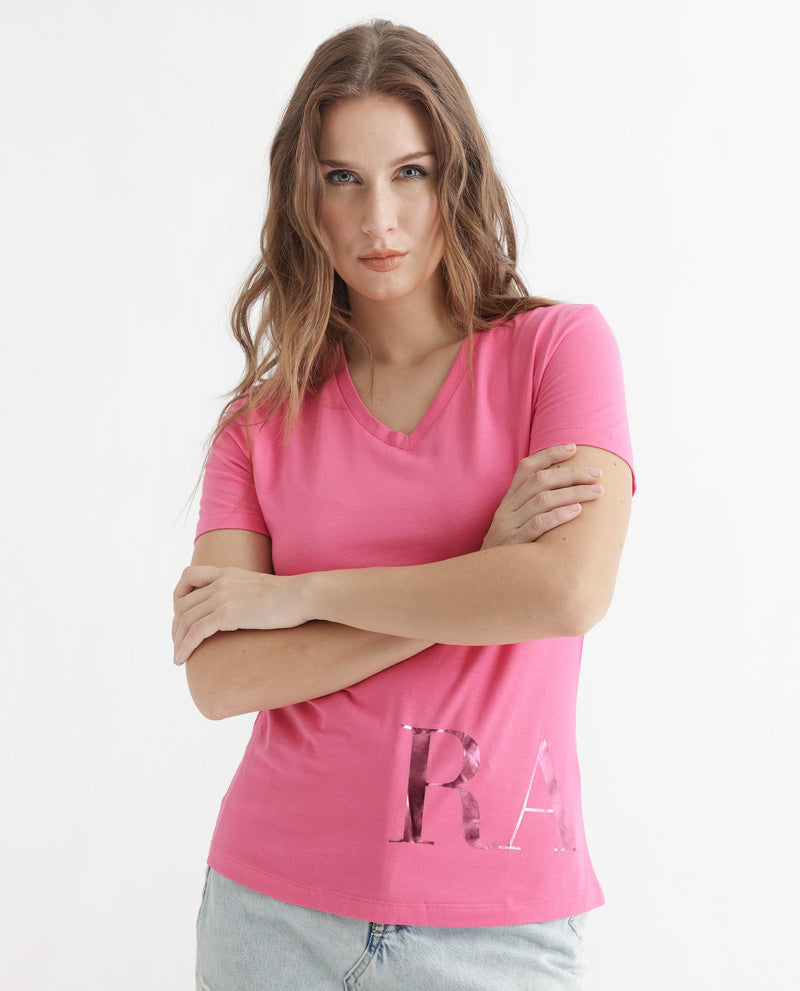 Rareism Women'S Donovan Pink Cotton Fabric Regular Fit Half Sleeves Graphic Print Crew Neck T-Shirt