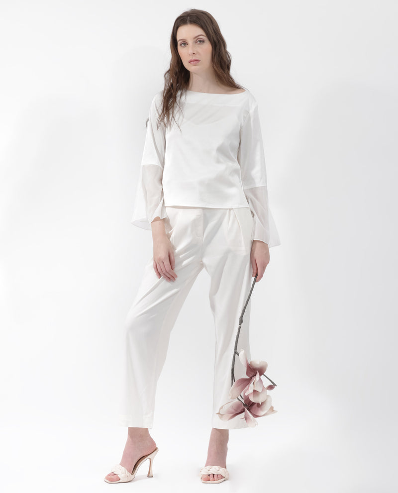 Rareism Women'S Duvall White Polyester Fabric Full Sleeve Round Neck Solid Regular Length Top