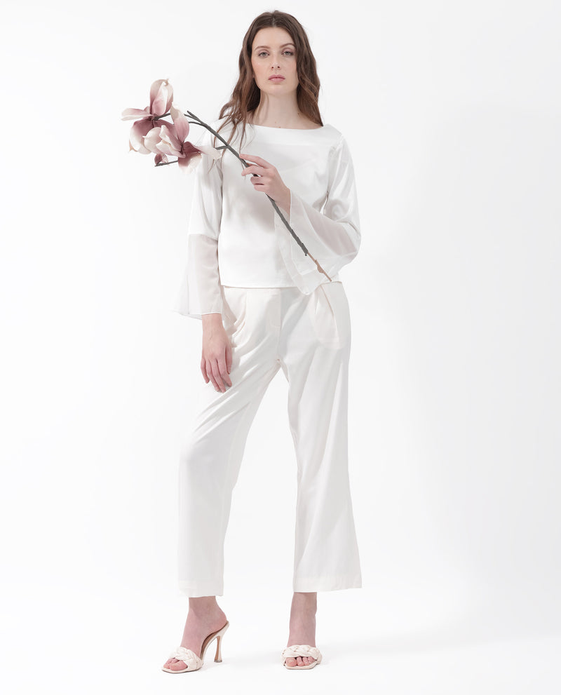 Rareism Women'S Duvall White Polyester Fabric Full Sleeve Round Neck Solid Regular Length Top