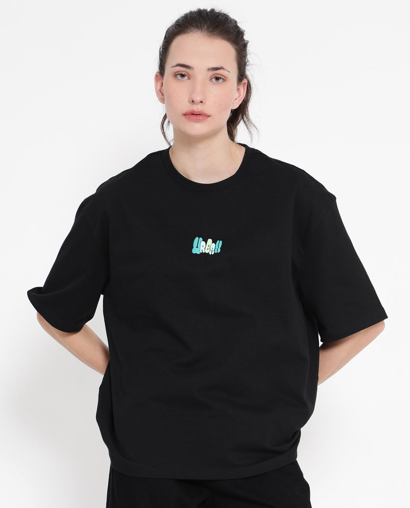 Rareism Women'S Earl Black Cotton Fabric Short Sleeve Crew Neck Solid T-Shirt