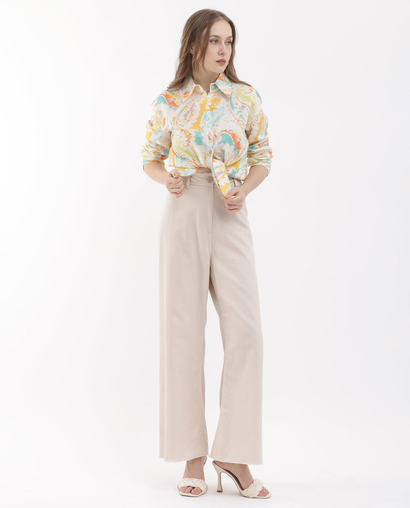 Rareism Women's Egor Fluorescent Multi Cotton Fabric Full Sleeves Button Closure Shirt Collar Regular Fit Paisley Print Top