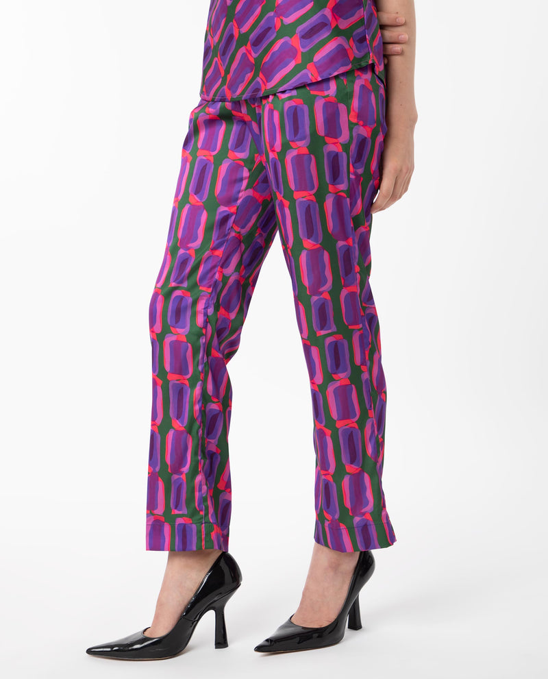 Rareism Women's Eista Purple Polyester Fabric Relaxed Fit Geometric Print Ankle Length Trousers