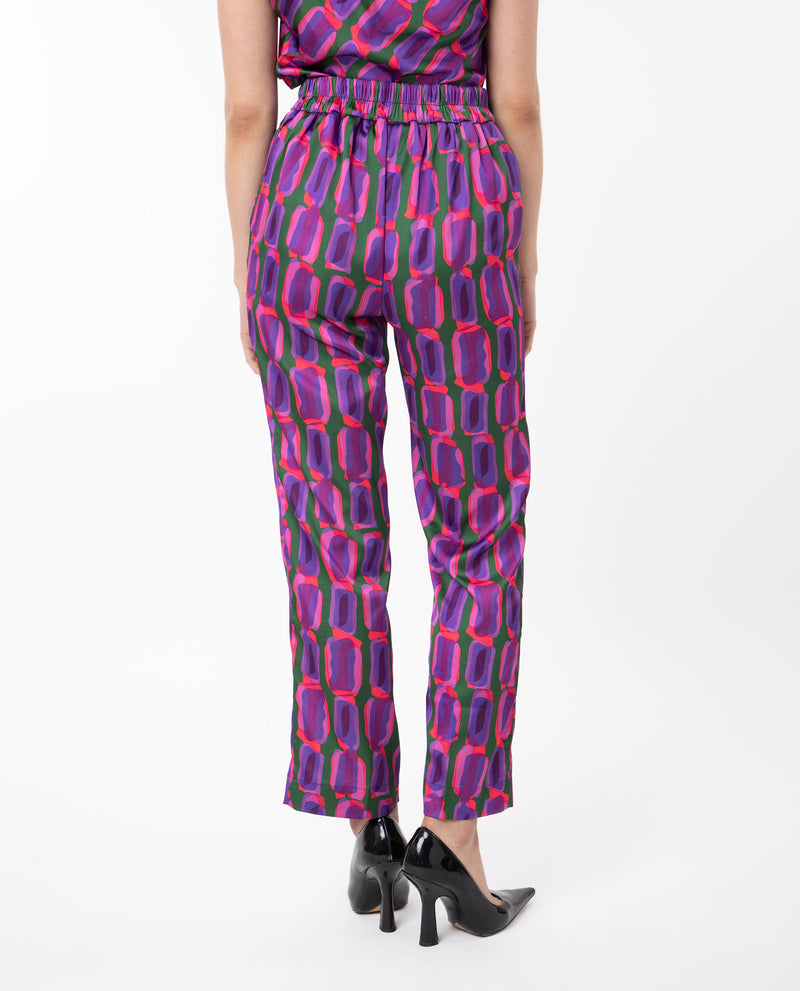 Rareism Women's Eista Purple Polyester Fabric Relaxed Fit Geometric Print Ankle Length Trousers