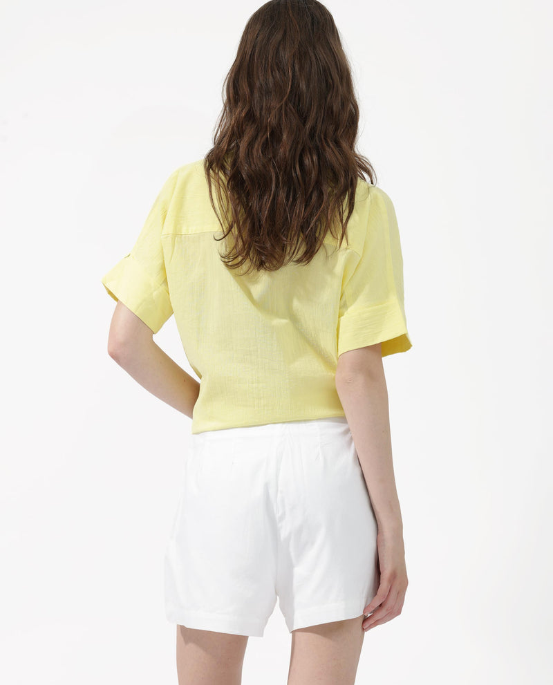 Rareism Women's Elli White Viscose Linen Fabric Zip Closure Slim Fit Plain Mini Shorts