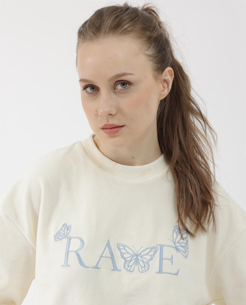Rareism Articale Women's Elwes Beige Poly Cotton Fabric Full Sleeves Crew Neck Regular Fit Graphic Print Sweatshirt