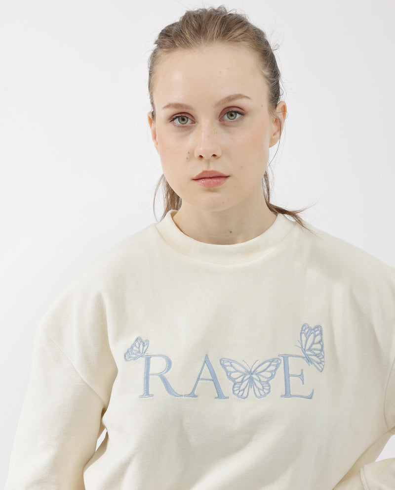 Rareism Articale Women's Elwes Beige Poly Cotton Fabric Full Sleeves Crew Neck Regular Fit Graphic Print Sweatshirt