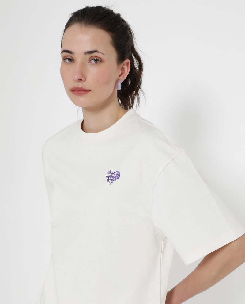 Rareism Women'S Enrique Off White Cotton Fabric Short Sleeve Crew Neck Solid T-Shirt