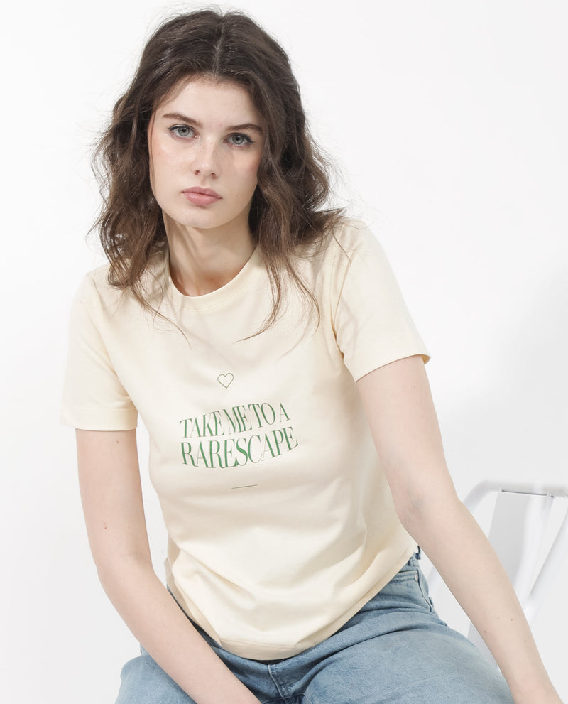 Rareism Women'S Erin Light Beige Cotton Poly Fabric Short Sleeve Crew Neck Solid T-Shirt
