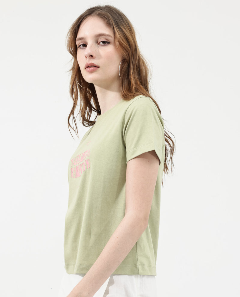 Rareism Women'S Erin Light Green Cotton Poly Fabric Short Sleeve Crew Neck Solid T-Shirt