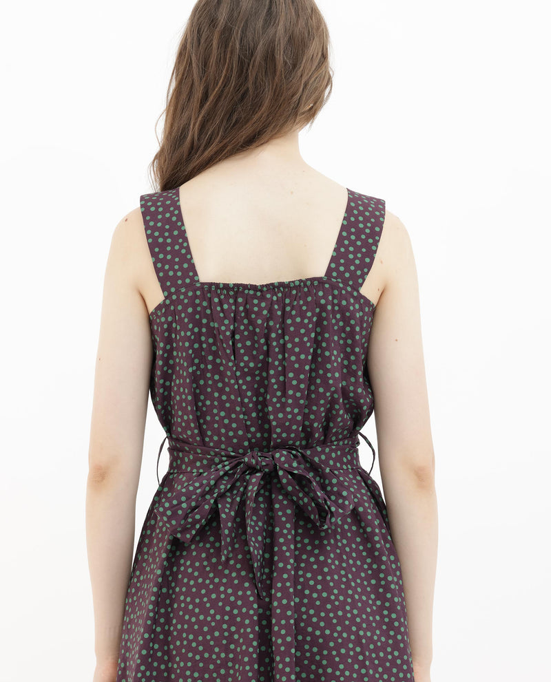 Rareism Women's Eula Brown Viscose Fabric Sleeveless Shoulder Straps Relaxed Fit Polka Midi Dress